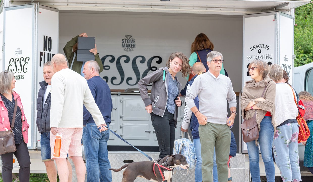 crowd outside the ESSE Show Trailer