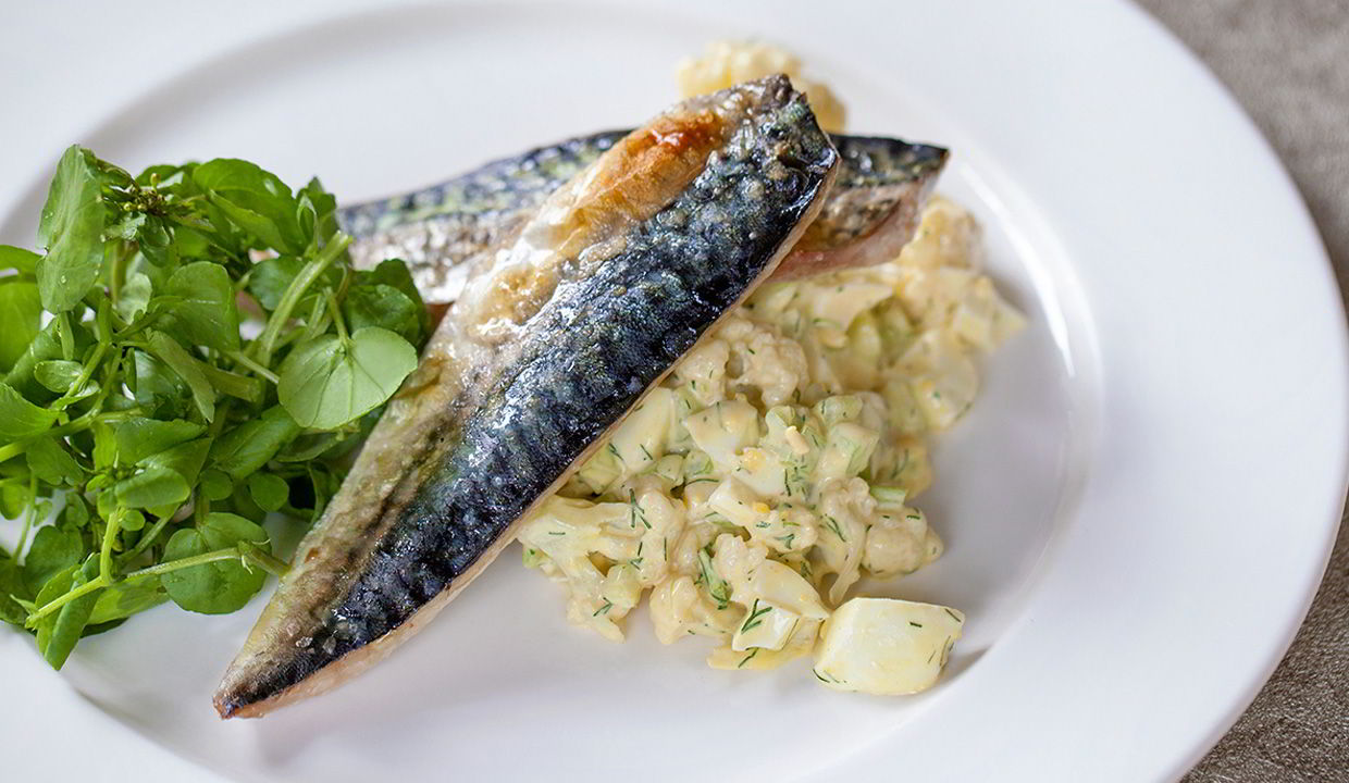 Jersey Royal, mackerel and cucumber salad